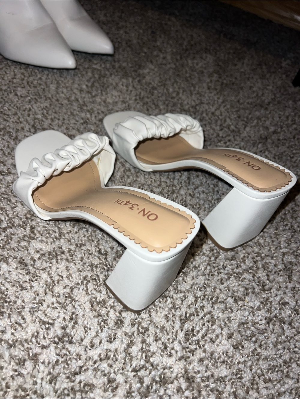 ON 3•1™ White Ruched Block Heel Mules